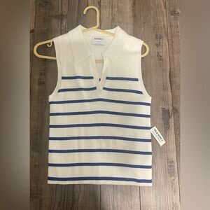 Brand new, new with tags, sweater, blue and white